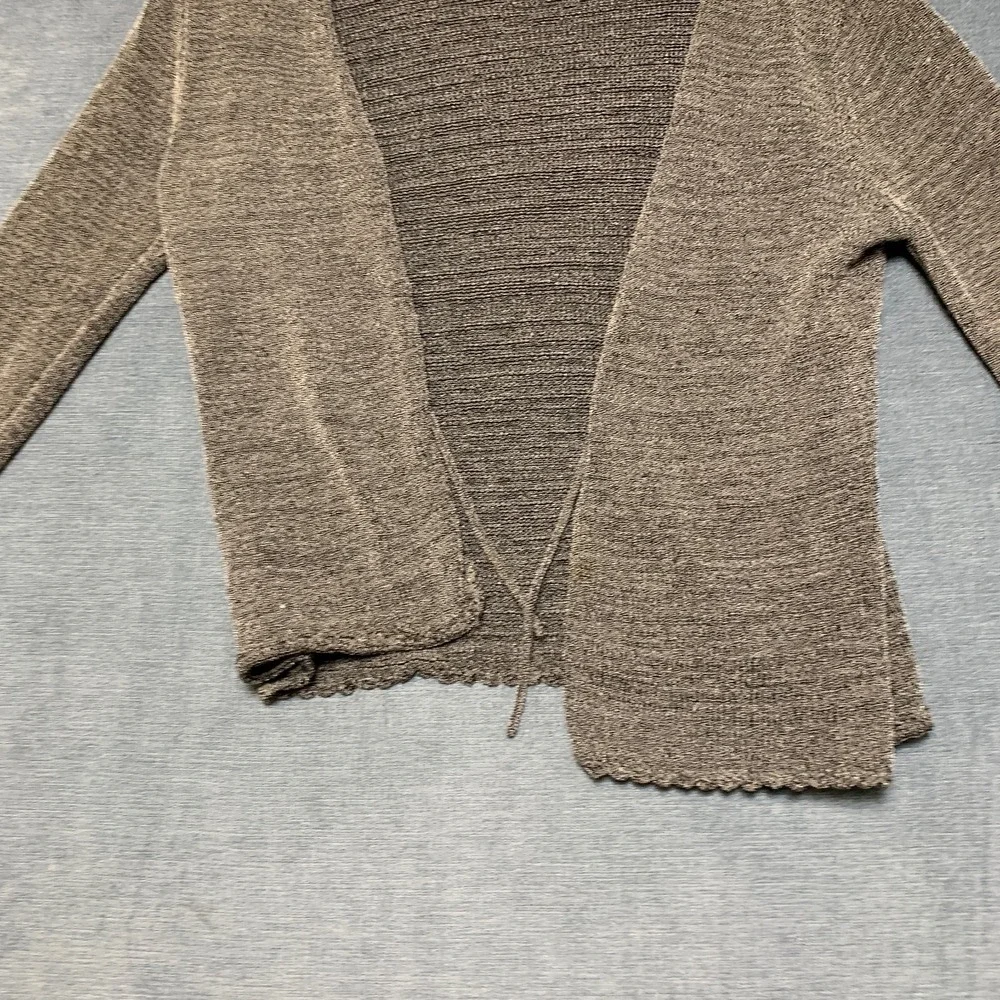 CDC Cardigan Sweater Womens L Heather Gray Metallic Knit Scalloped Hem Tie Front